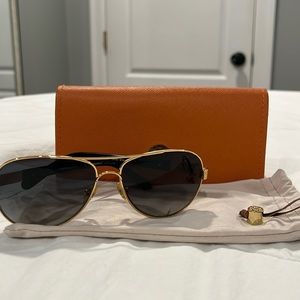 Beautiful Troy Birch black and gold aviator sunglasses with case and dust bag!